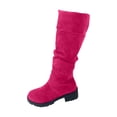 thumbnail image 1 of Hot Pink Womens Mid Calf Boots High Heel Chunky Heel Pointed Toe Casual Fall Winter Fashion Boots Size 36, 1 of 8