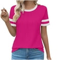 thumbnail image 1 of Hot Pink Women Lounge Tshirts Short Sleeve Tee Tops for Women Crew Neck Spandex Color Block Loose Fit Ruched Basic Summer Fall Tee Shirt 2025 Clothing XXL, 1 of 4