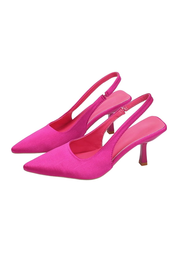 Pointed Toe Slingback High Heels For Women Party Dress Shoes Us Size 6 Flock Upper In Hot Pink
