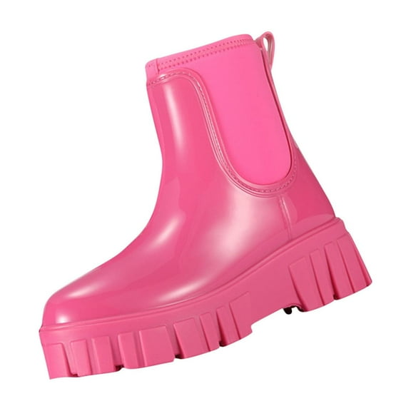 Hot Pink Women'S Pvc Rain Boots With Mid-Calf Design, Perfect For Rainy Weather And Daily Commute