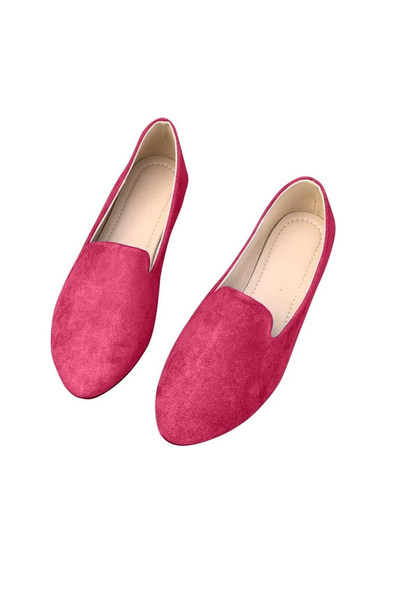Hot Pink Women'S Supportive Suede Flat Shoes With Elastic Band And Round Toe For Long Hours Of Comfort In Various Environments