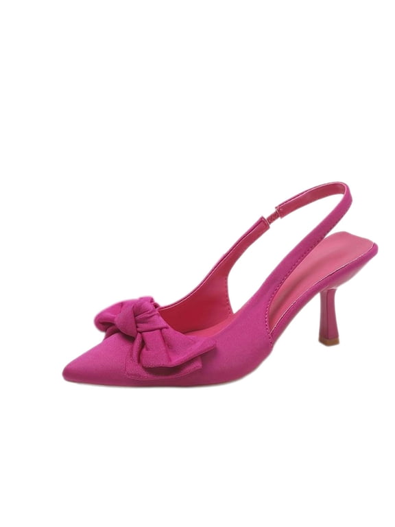 Hot Pink Womens Dress Heels Pointed Toe Slingback Bow Ankle Strap Pumps Casual Footwear