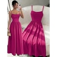 thumbnail image 1 of Hot Pink Womens Elegant Spaghetti Strap Ruched Waist Flowing Maxi Dress For Wedding Guest Or Formal Occasion, 1 of 7