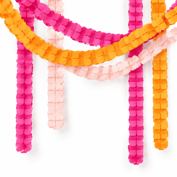 Hot Pink and Orange Paper Party Streamers, 12-Pack 9.8ft Long 4-Leaf Style Hanging Decorations