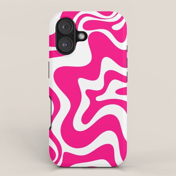 Hot Pink and White Wavy Swirl Tough Case for Apple iPhone, Dual-Layer ...