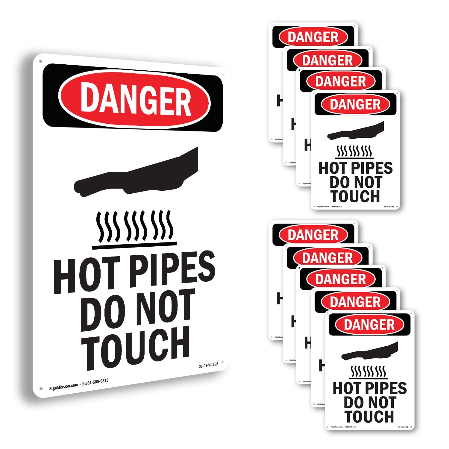 Not Pipe Hot Pipes Do Not Touch OSHA Danger Rigid Plastic Sign 10 Inch x 7 Inch ...
