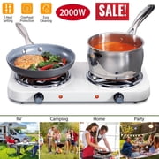 Hot Plate, 2000W Countertop Burners,Portable Double-Coil Electric Stove for Cooking with 5 Levels Adjustable Temperature & Dual Control, for All Cookwares Home Camp RV White
