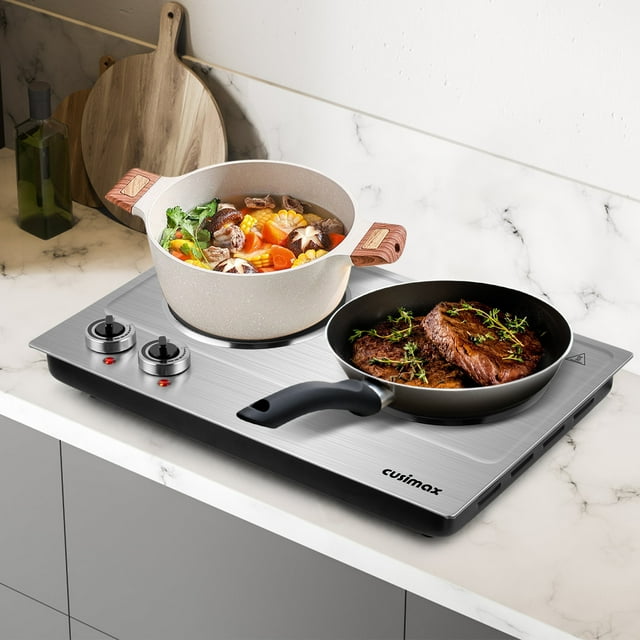 Hot Plate, CUSIMAX 1800W Infrared Double Burner, Ceramic Glass Cooktop