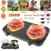 Electric Hot Plate, 2000W Electric Double Burner Cooktop, Electric Double Coil Burner with Dual Control&5 Level Temperature Control,Easy to Clean Hot Plate Burners for Kitchen Camping