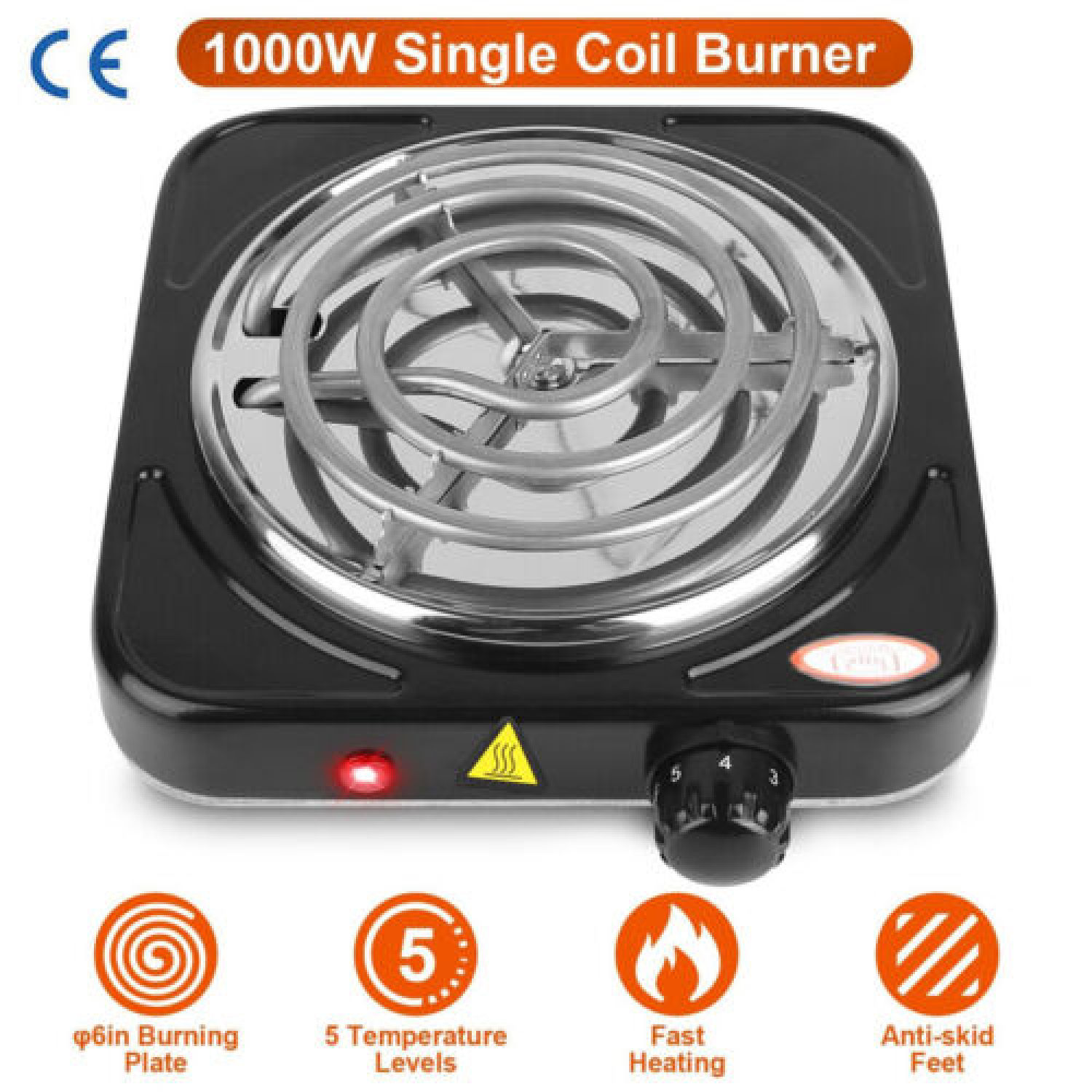 Hot Plate Cooktop Electric Stove 1000W Single Burner Adjust Temperature