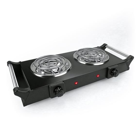 Hot Plate, Electric Stove for Cooking, 2000W Countertop Double Burner with Adjustable Temperature and Handles, and Handle,Cooktop for RV/Home/Camp, Compatible for All Cookwares