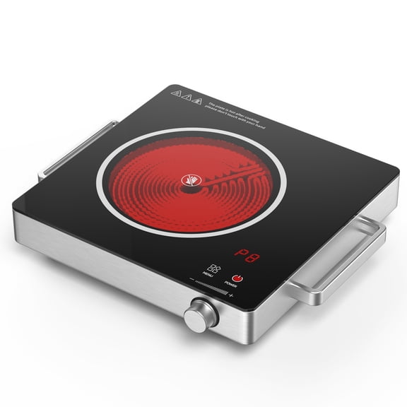 Hot Plate Electric Single Burner,1800W Portable Countertop Ceramic Cooktop For Cooking With Adjustable Temperature & Stay Cool Stainless Steel Handles,Compatible With All Cookware