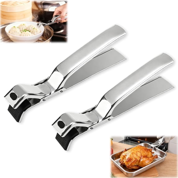 Hot Plate Gripper Tongs, 2PCS Stainless Steel Anti-Scald Bowl Holder Clip, Multi-Purpose Pan & Clip Tool for Microwave, Oven, Air Fryer, Steamer, Pots
