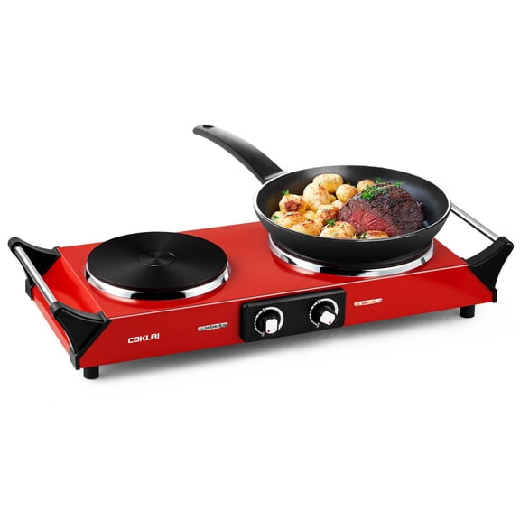 TECH COKLAI 1800W Portable Electric Stove with Dual Burners & Adjustable Temperature for Home, RV, Camping