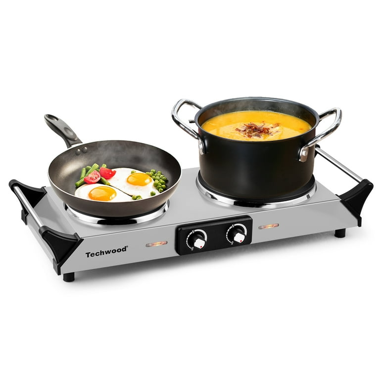 Techwood 1800W Hot Plate Portable Electric Stove Countertop Double Burner  with Adjustable Temperature & Stay Cool Handles, 7.5” Cooktop for