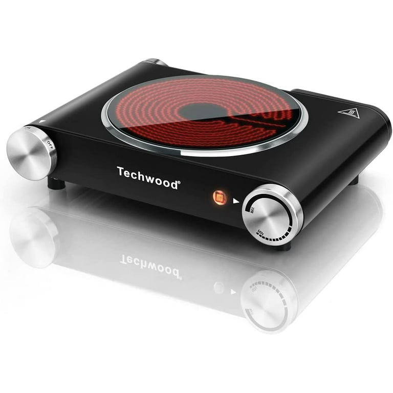Techwood Hot Plate, 1800W Portable Electric Stove for Cooking Countertop  Dual Burner with Adjustable Temperature & Stay Cool Handles, 7.5 Cooktop  for Home/RV/Camp, Compatible for All Cookware, Red 