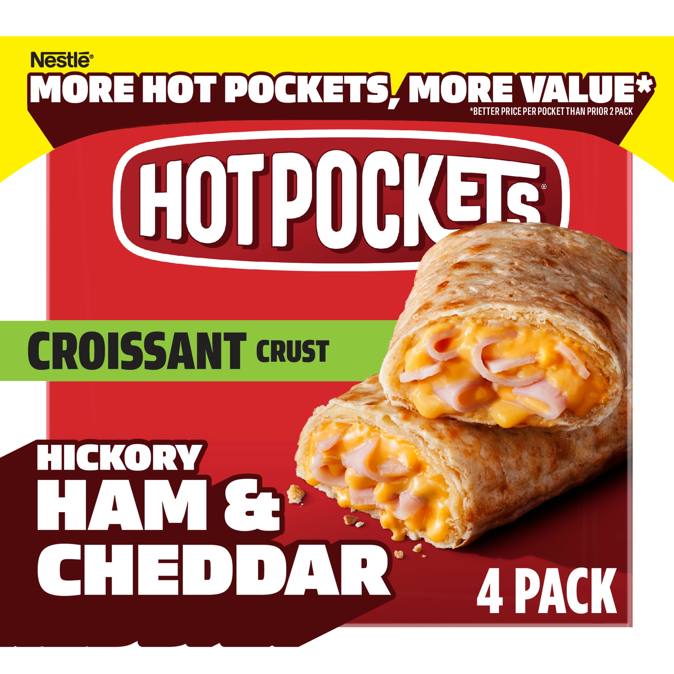 Hot Pockets Ham and Cheddar Croissant Crust, Air Fryer Sandwich Snacks, 18 oz, 4 pack (Frozen)