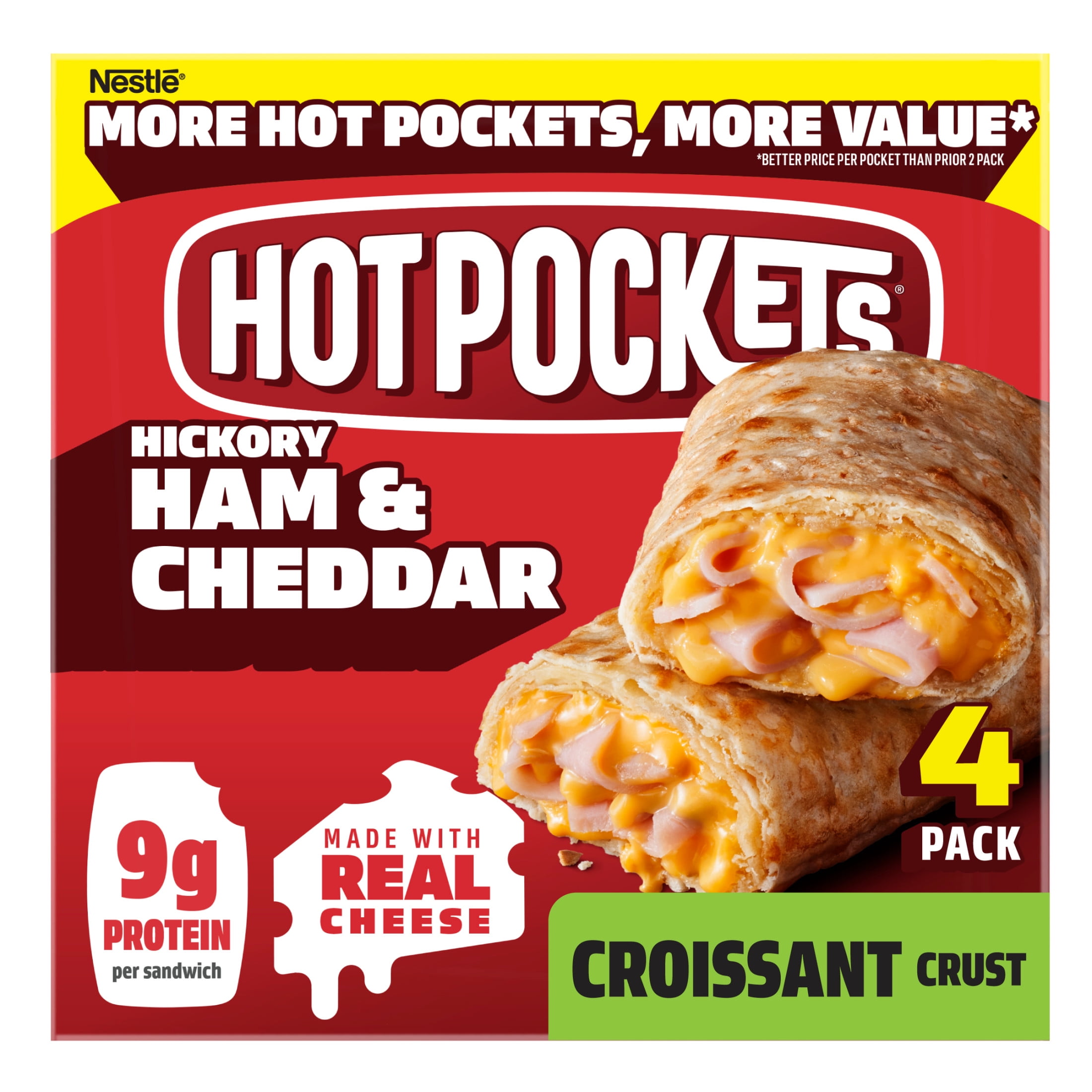 Hot Pockets Ham and Cheddar Croissant Crust, Air Fryer Sandwich Snacks, 18 oz, 4 pack (Frozen)