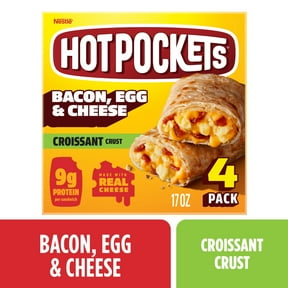 Hot Pockets Frozen Breakfast Sandwich, Bacon Egg and Cheese, Croissant Crust, 9g of Protein per Sandwich, 17 oz, 4 Pack (Frozen)