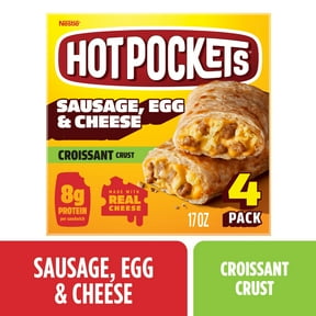 Hot Pockets Frozen Breakfast Sandwich, Sausage Egg and Cheese, Croissant Crust, 8g of Protein per Sandwich, 17 oz, 4 Pack (Frozen)