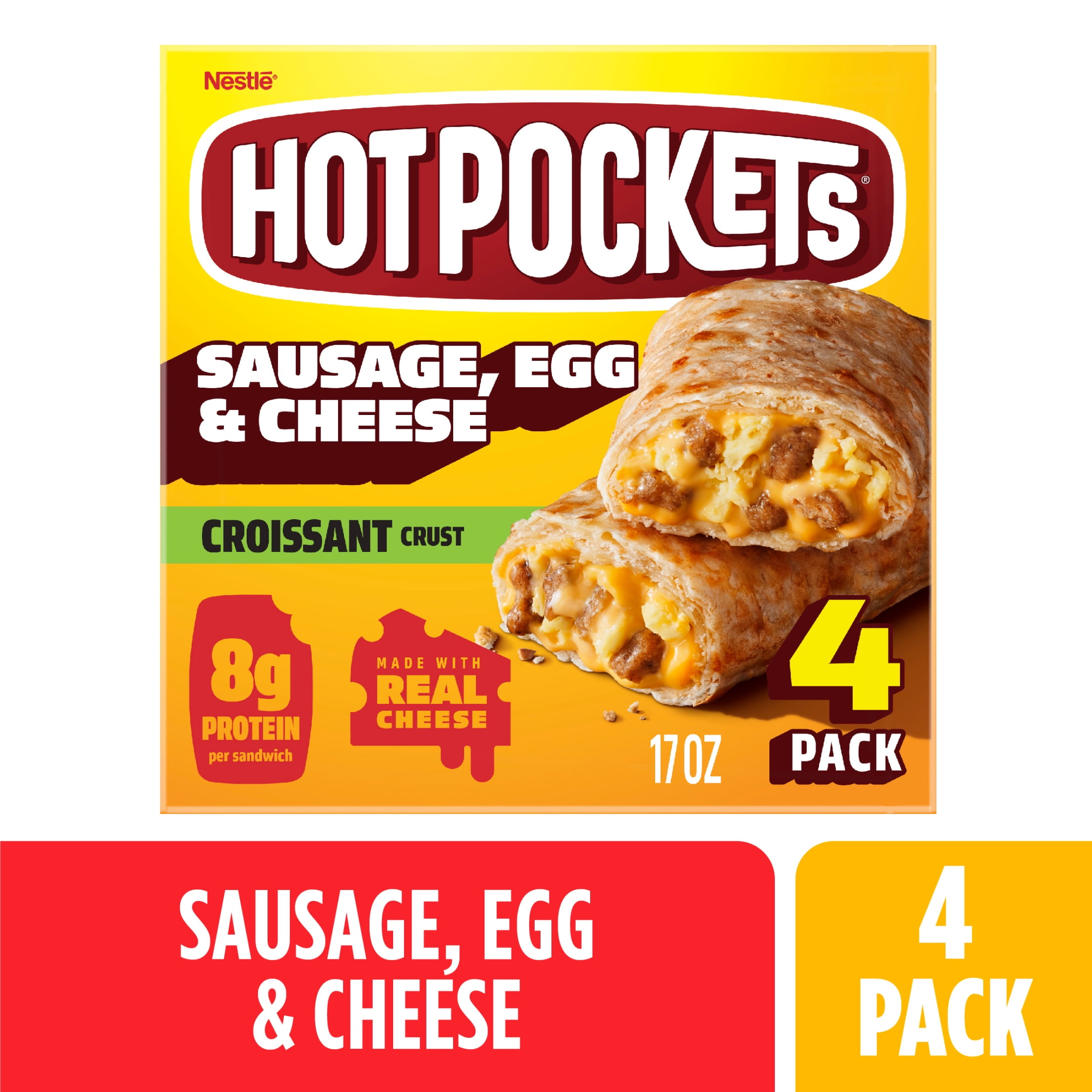 Hot Pockets Sausage Egg and Cheese, Frozen Snacks, Air Fryer Snacks, 8g Protein, 4PK 17 oz