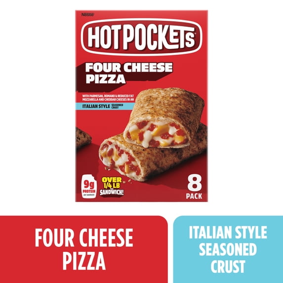 Hot Pockets Four Cheese Pizza Sandwich Snacks, 34 oz, 8 Pack (Frozen)