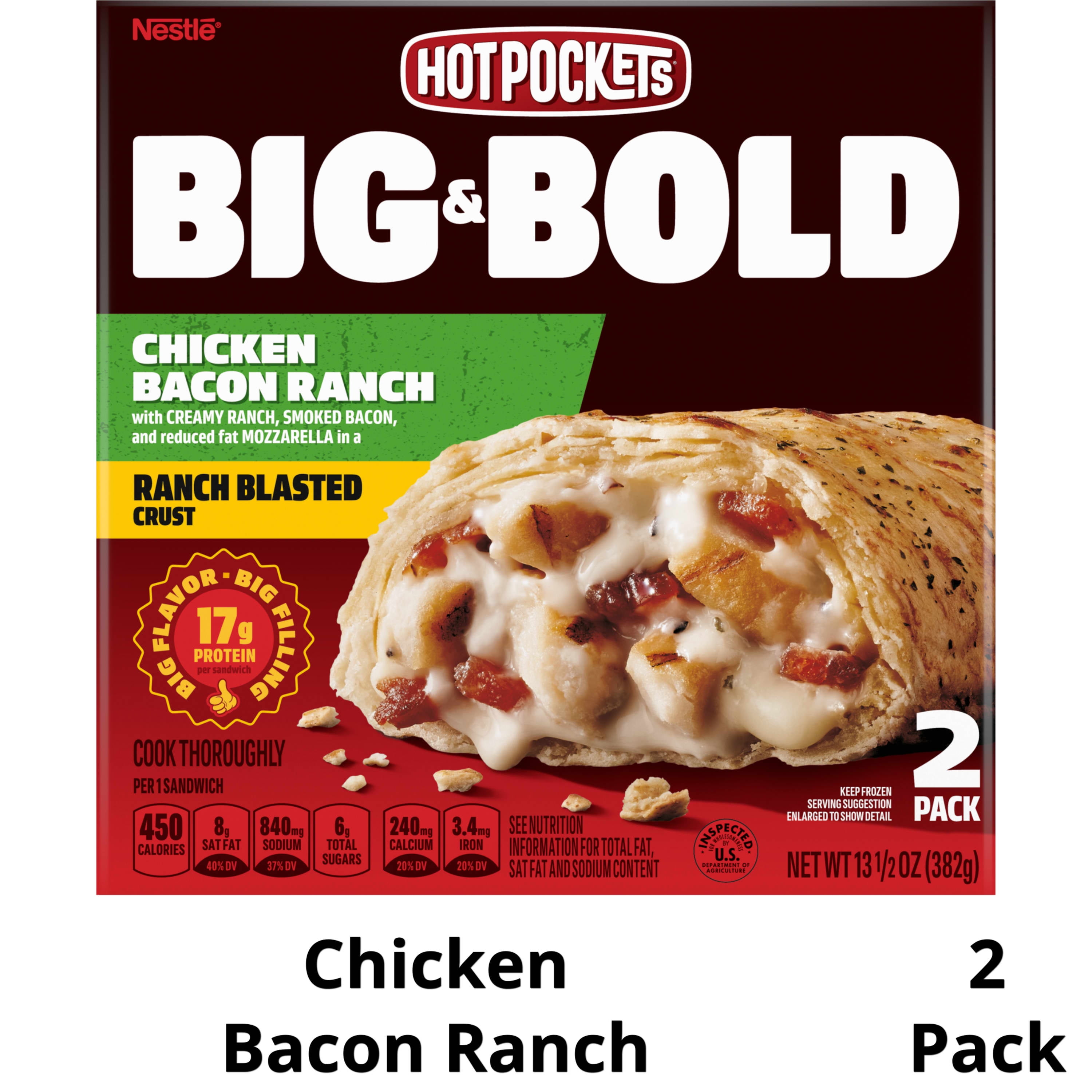 Hot Pockets Frozen Snacks, Big and Bold Chicken Bacon Ranch, Giant  Sandwiches