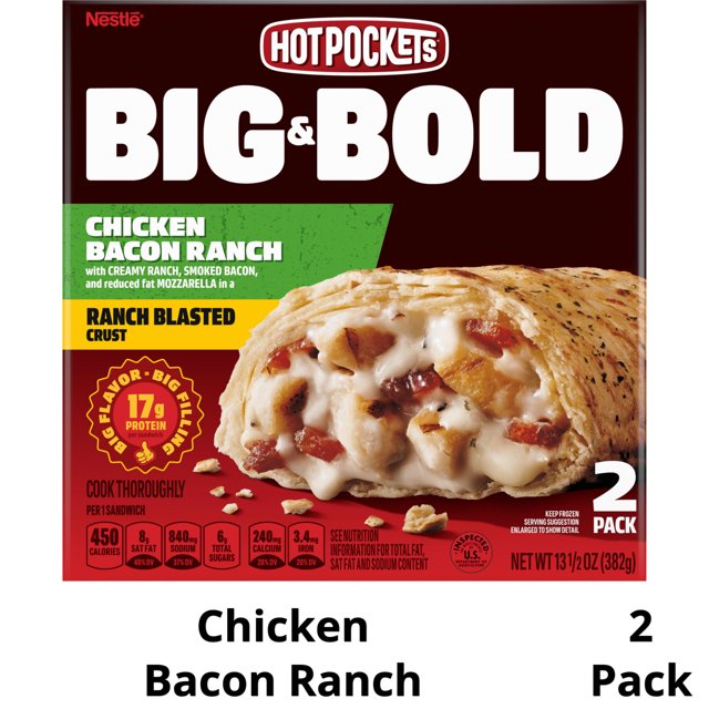 Hot Pockets Frozen Snacks, Big and Bold Chicken Bacon Ranch, 2 Giant