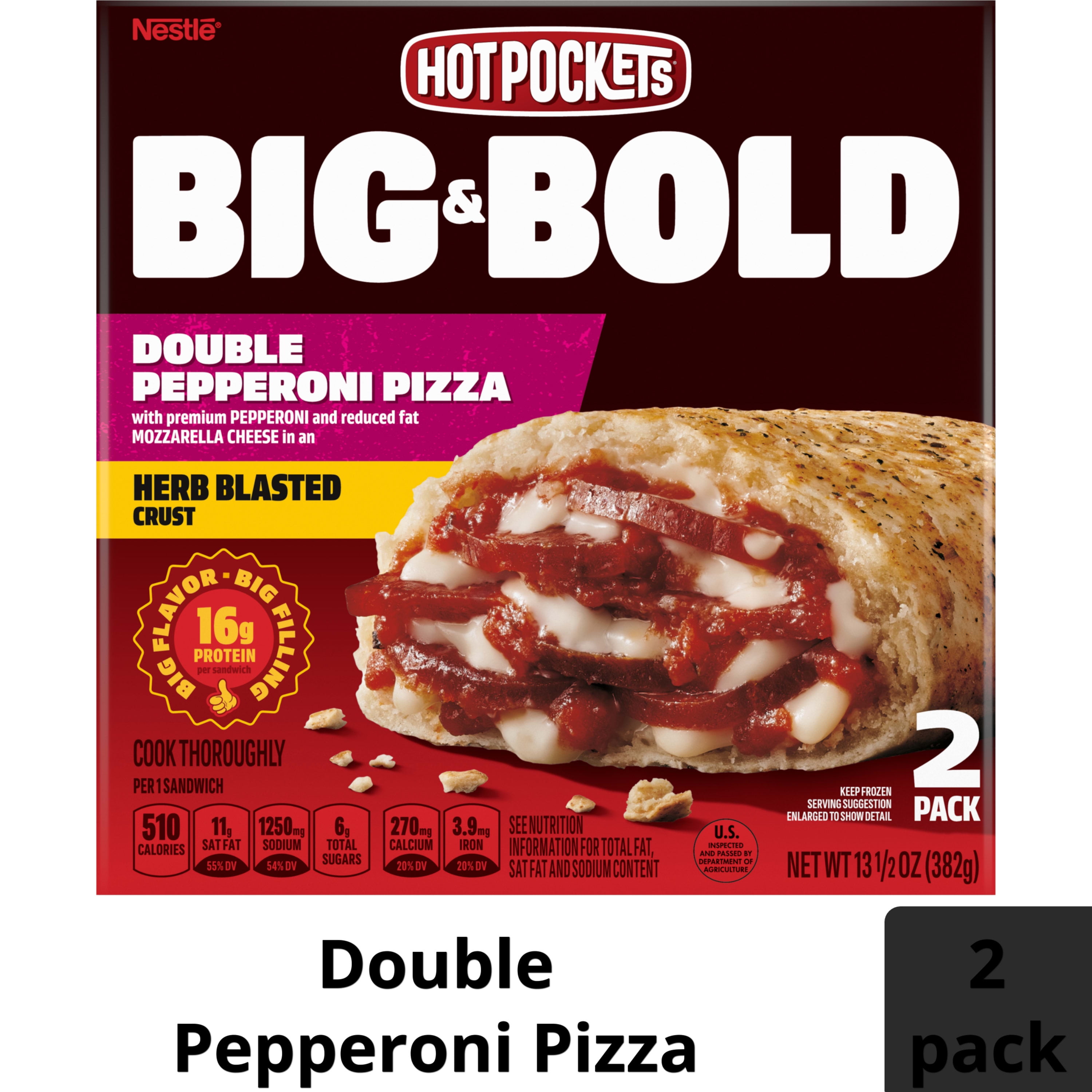 Hot Pockets Frozen Snacks, Big and Bold Double Pepperoni Pizza, 2