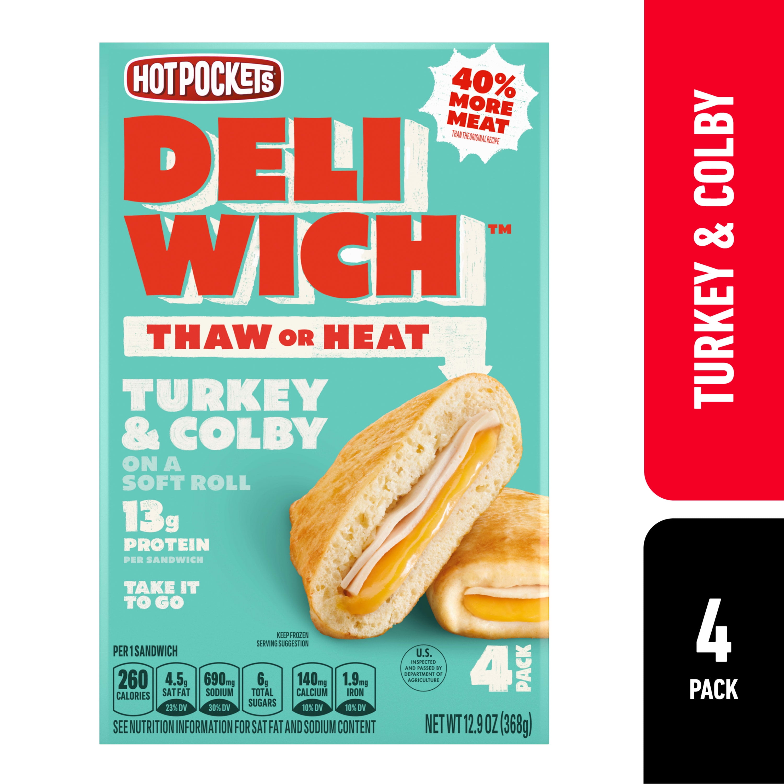 Hot Pockets Frozen Snacks, Deliwich Turkey and Colby Cheese, 4