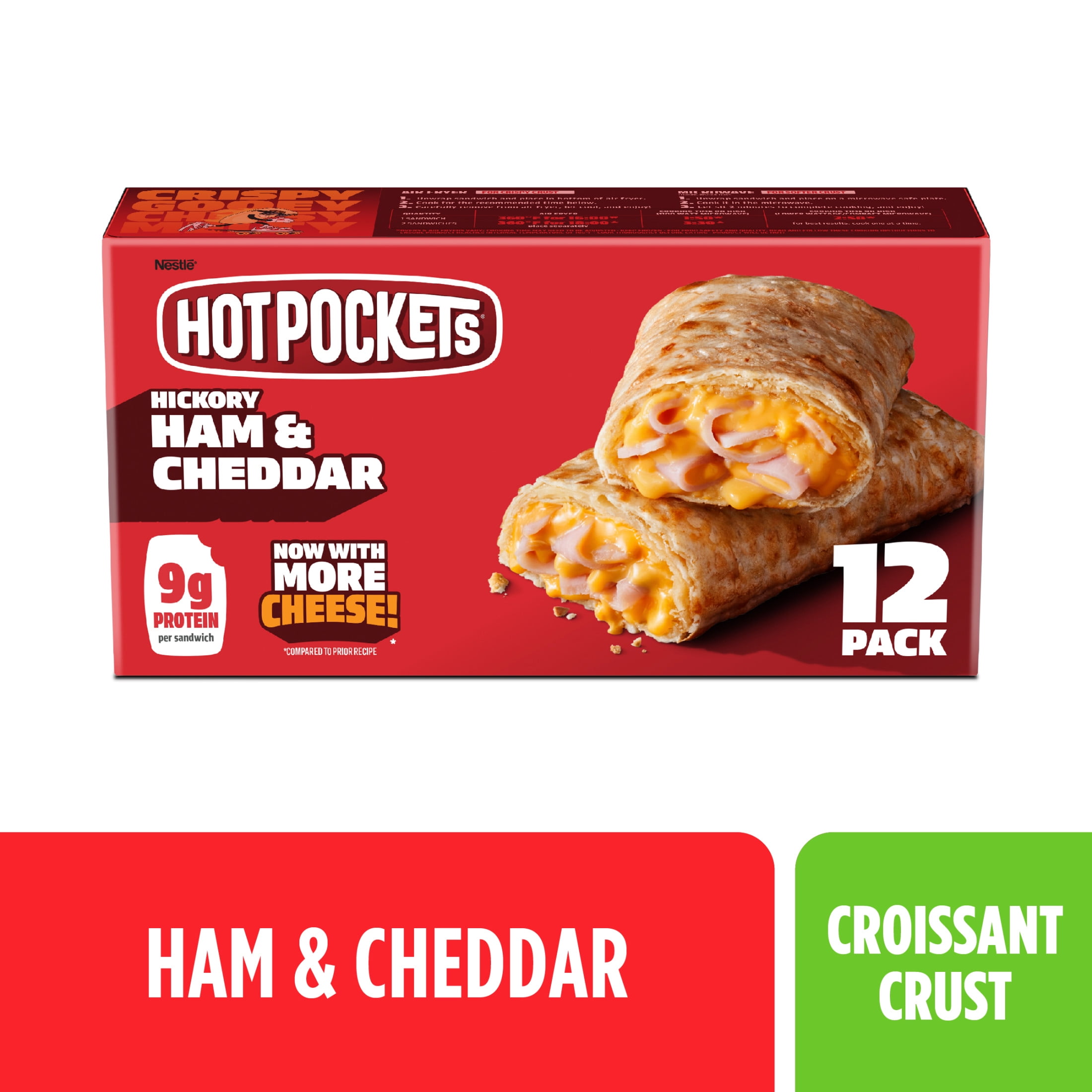 Hot Pockets Frozen Snacks Ham and Cheese Croissant Crust Sandwiches, 54 oz, 12 Count Box(Frozen)