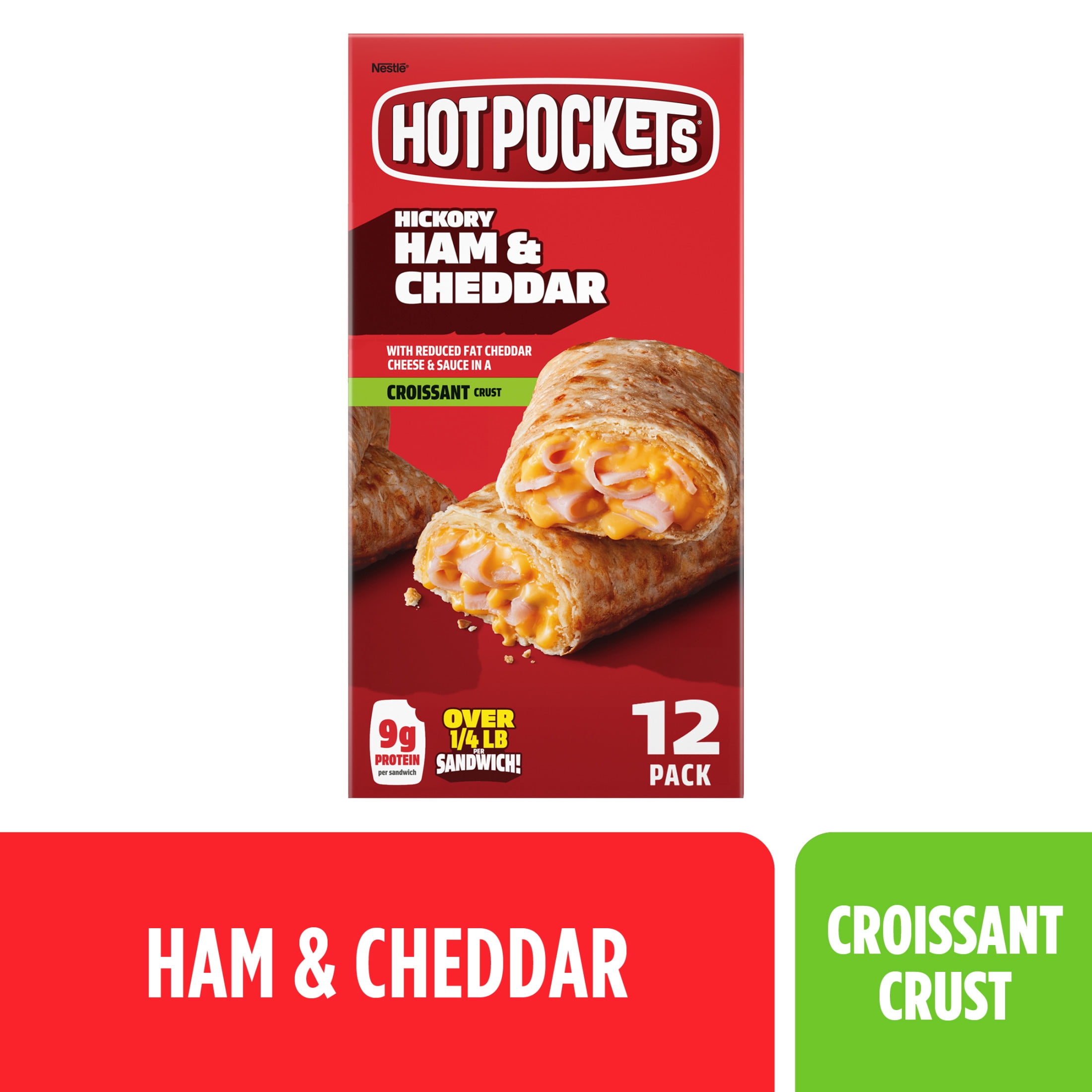 Hot Pockets Frozen Snacks Ham and Cheese Croissant Crust Sandwiches, 54 oz, 12 Count Box(Frozen)