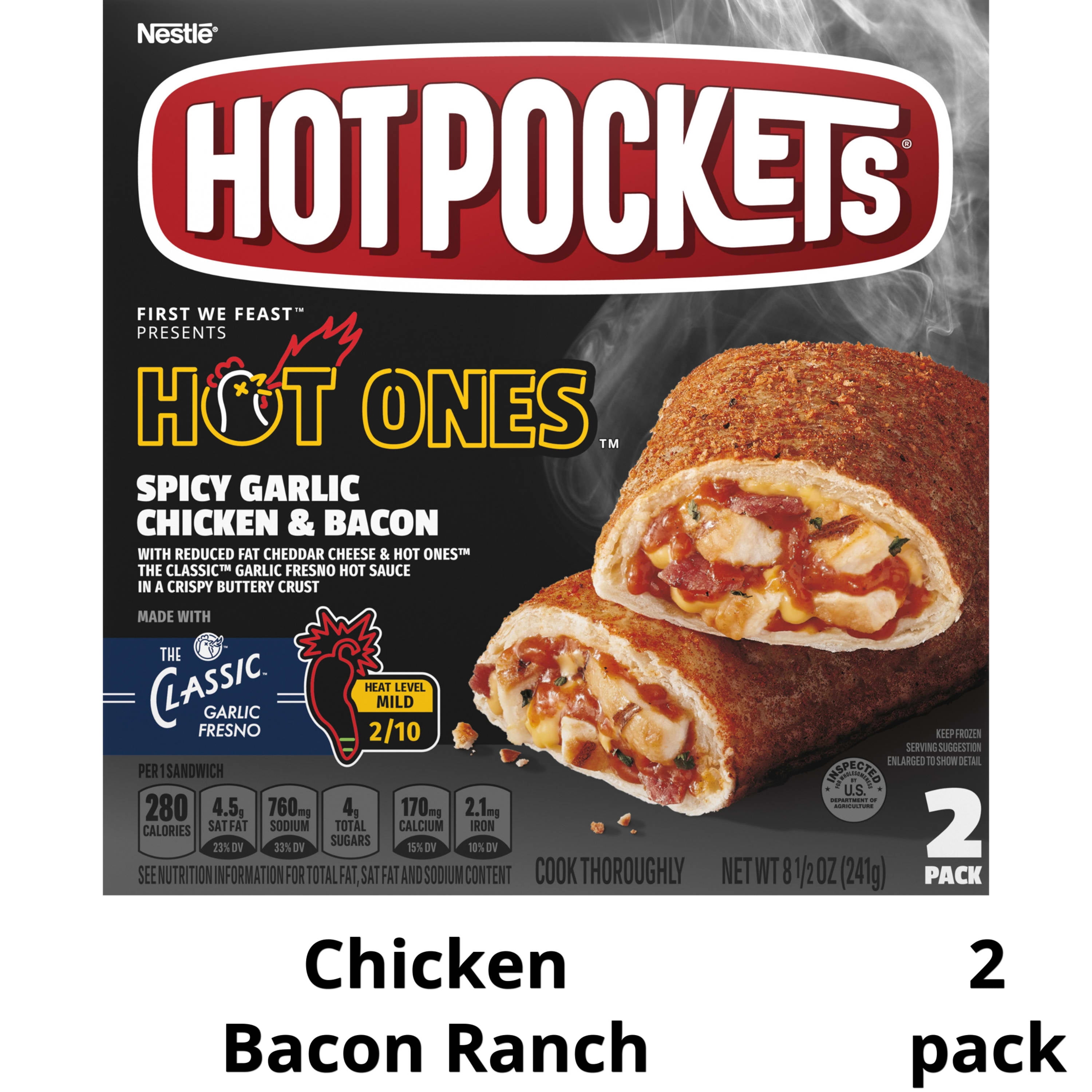 Hot Pockets Frozen Snacks Hot Ones Spicy Garlic Chicken And Bacon 2 Regular Sandwiches Frozen 0838