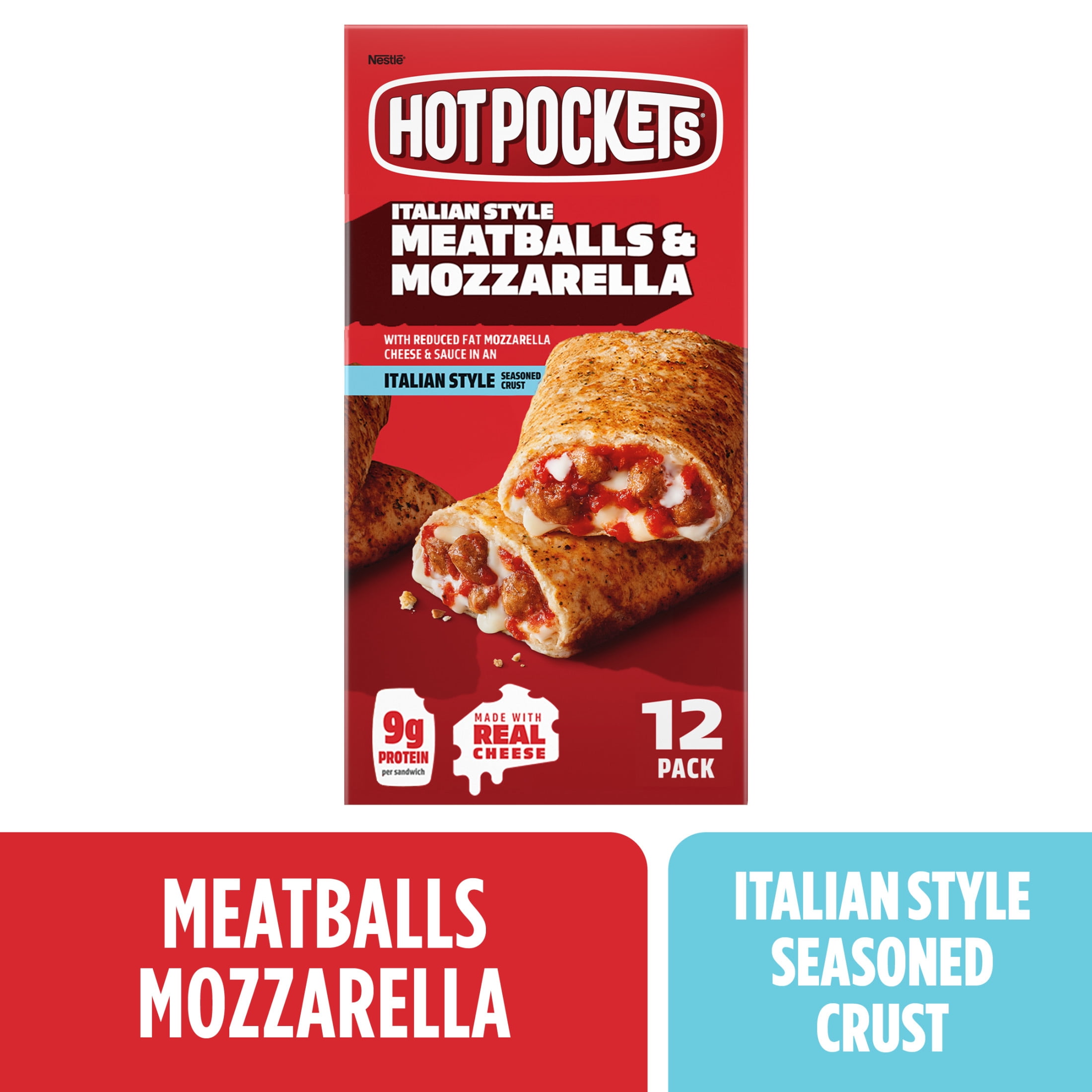 Hot Pockets Meatballs and Mozzarella Garlic Buttery Crust Sandwich Frozen Snacks 54 oz, 12 Pack (Frozen)