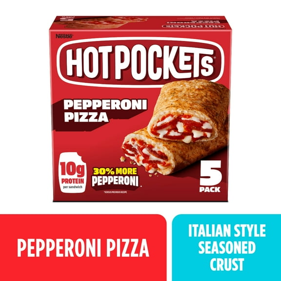 Hot Pockets Frozen Snacks Pepperoni Pizza Crispy Italian Style Crust Snacks, 22.5 oz, 5 Count Box (Frozen)