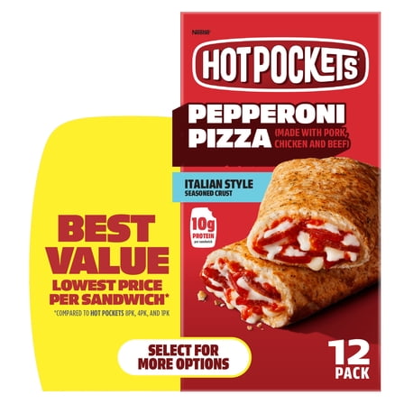 Hot Pockets Pepperoni Pizza Italian Style Seasoned Crust Frozen Snacks, 54 oz, 12 Pack (Frozen)