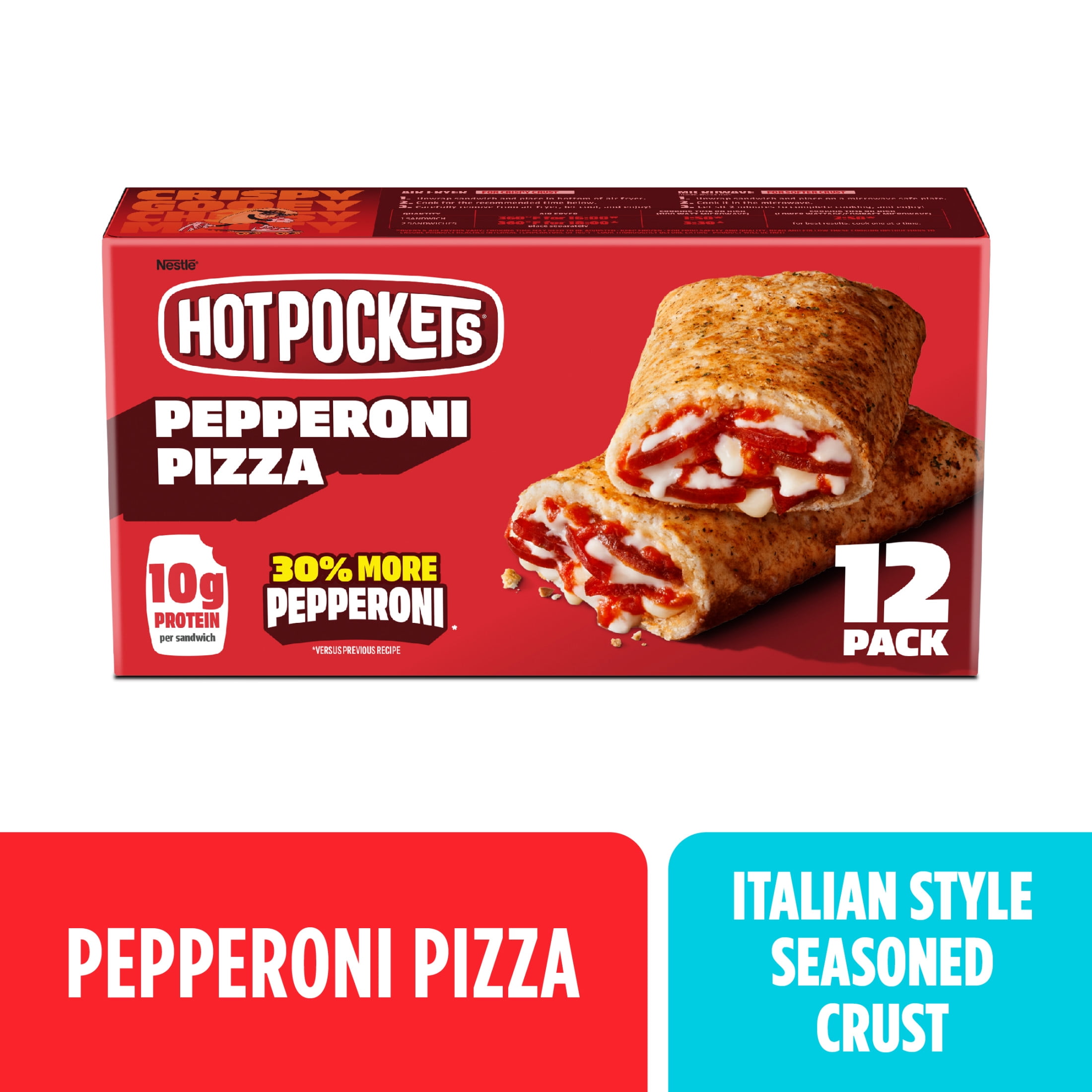 Hot Pockets Frozen Snacks Pepperoni Pizza Italian Style Seasoned Crust, 54 oz, 12 Pack (Frozen)