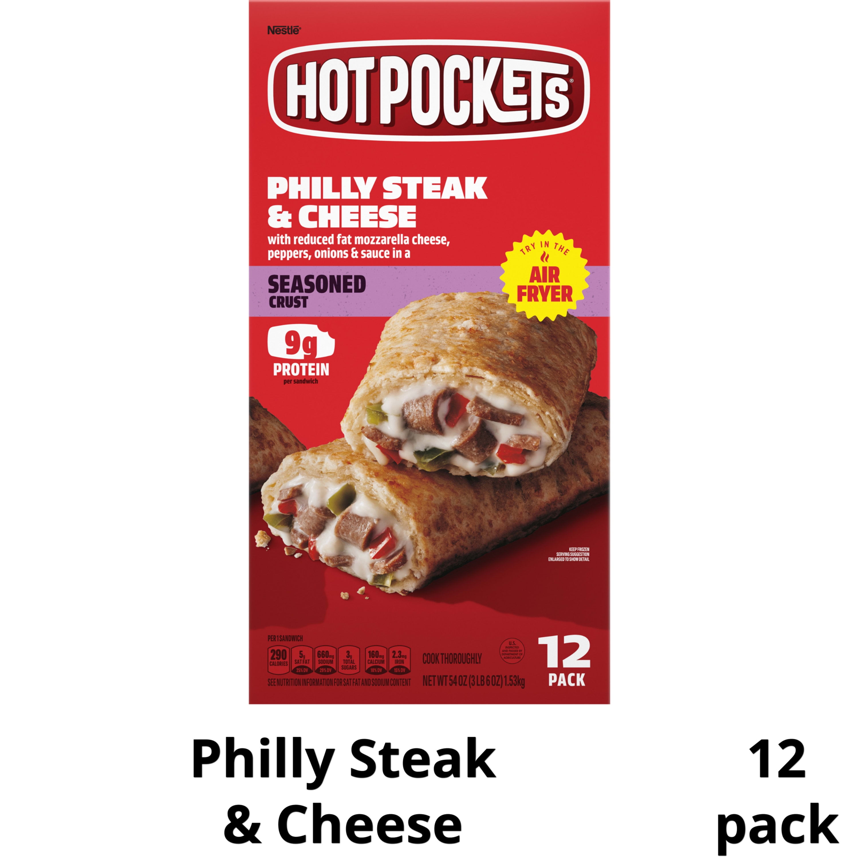 Hot Pockets Frozen Snacks, Philly Steak and Cheese, 12 Regular