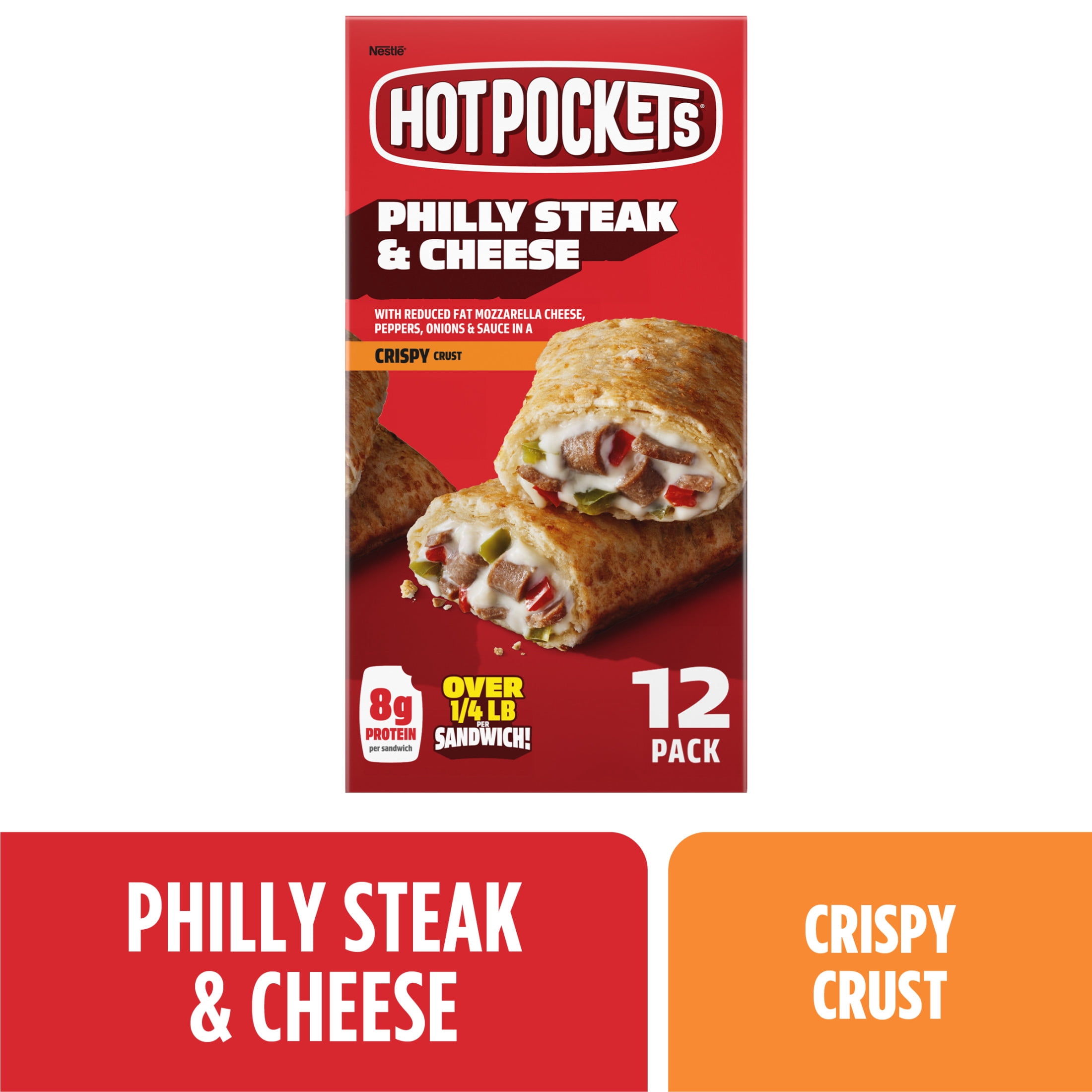 Hot Pockets Frozen Snacks Philly Steak and Cheese Seasoned Crust Sandwich, 54 oz, 12 Pack (Frozen)
