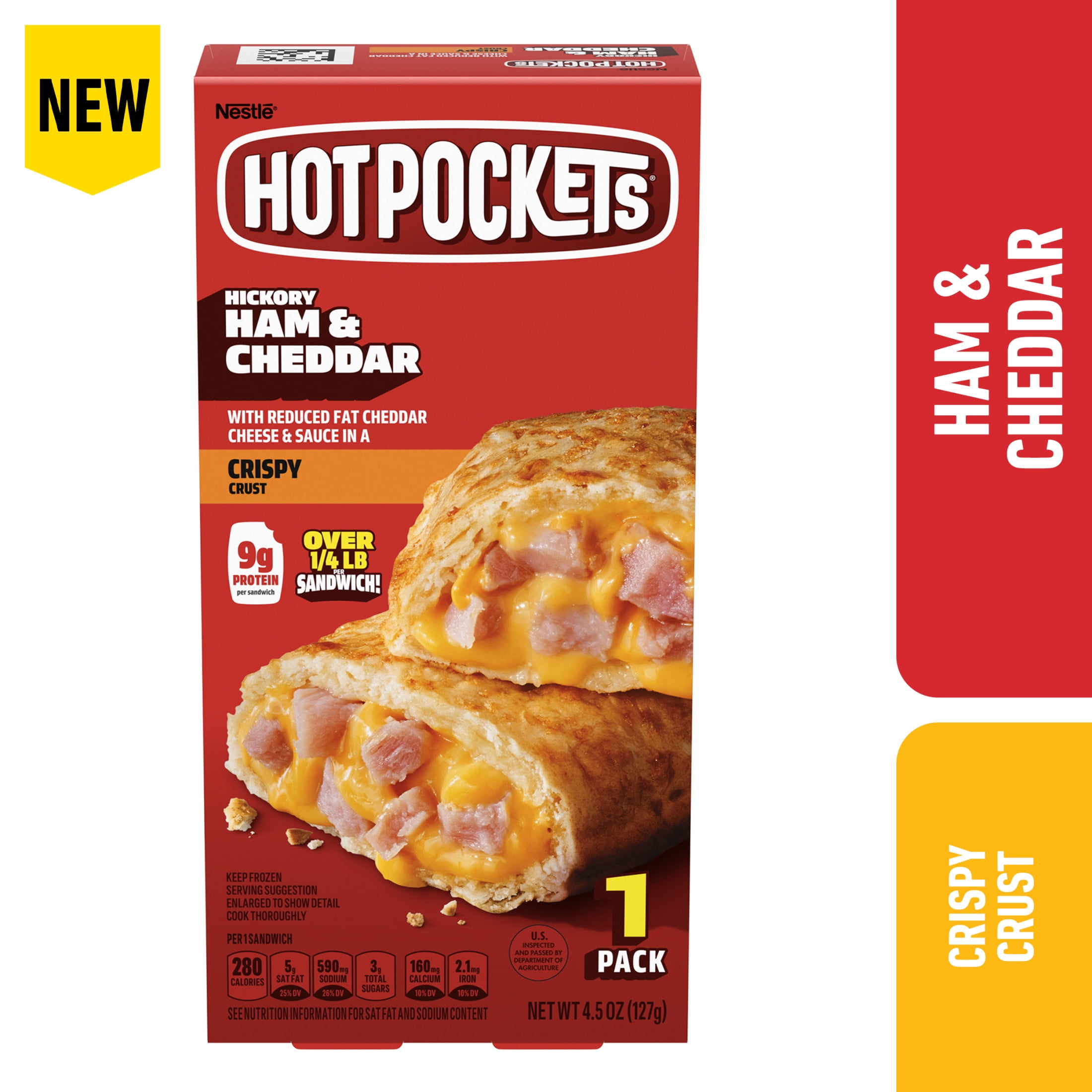 Hot Pockets Hickory Ham and Cheddar, Air Fryer Snacks, Frozen Sandwiches 4.5 oz
