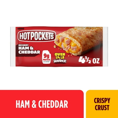 Hot Pockets Hickory Ham and Cheddar, Crispy Buttery Crust, Frozen Snack 4.5 oz