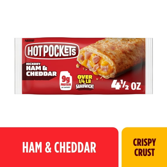 Hot Pockets Hickory Ham and Cheddar, Crispy Buttery Crust, Frozen Snack 4.5 oz