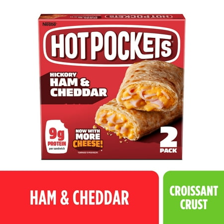 Hot Pockets Hickory Ham and Cheddar, Croissant Crust, Frozen Snack, 2 Pack 9 oz