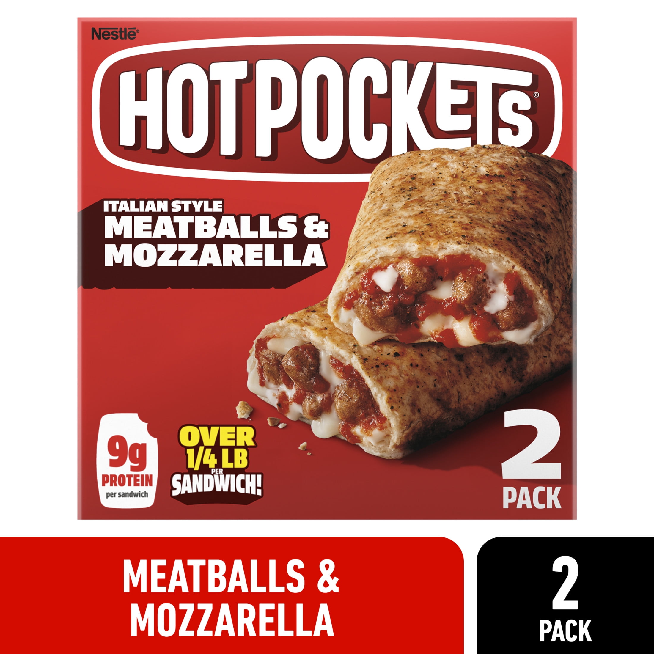 Hot Pockets Italian Style, Meatballs and Mozzarella, Frozen Snack, 2 Pack 9 oz