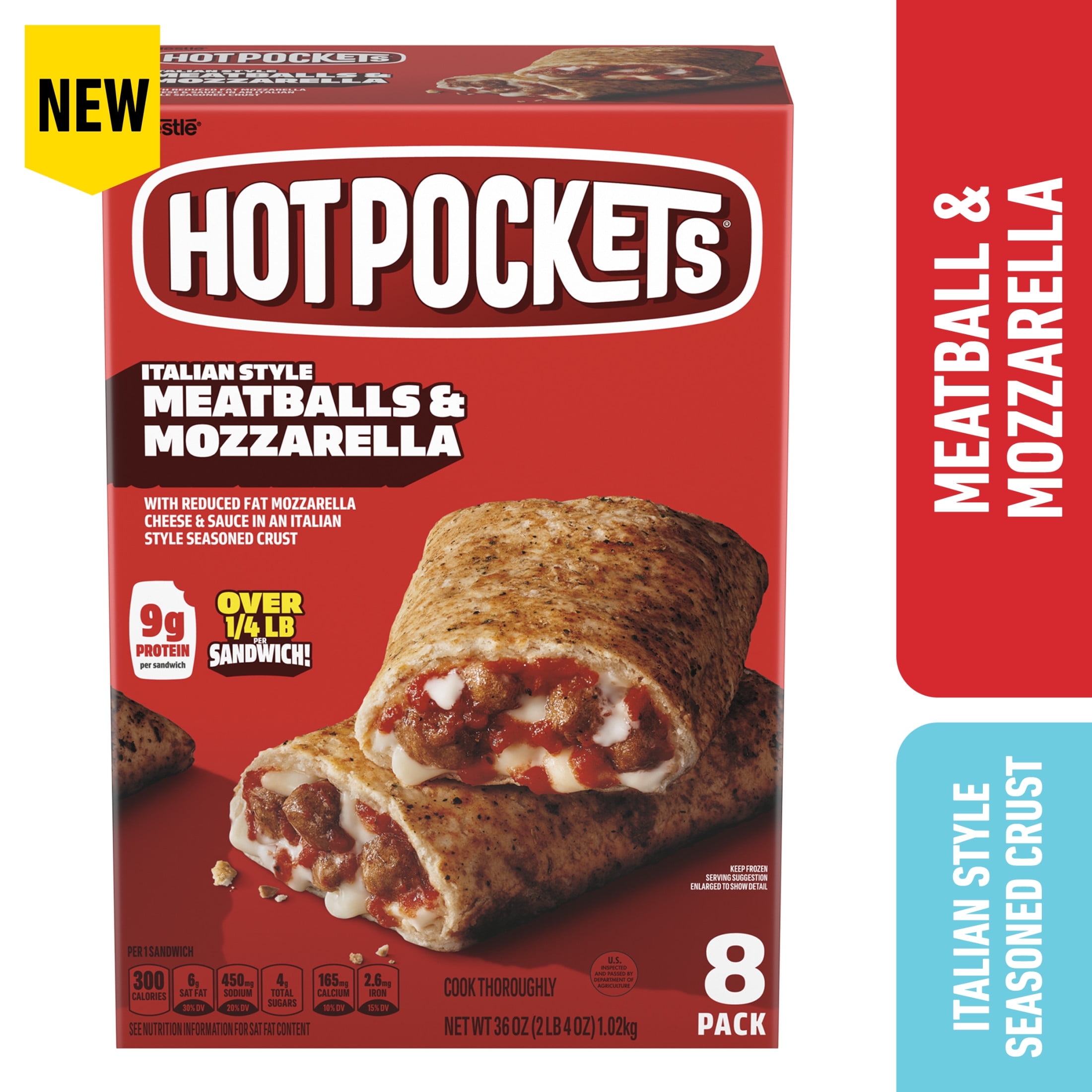 Hot Pockets Italian Style, Meatballs and Mozzarella Sandwich Snacks, 36 oz, 8 Pack (Frozen)