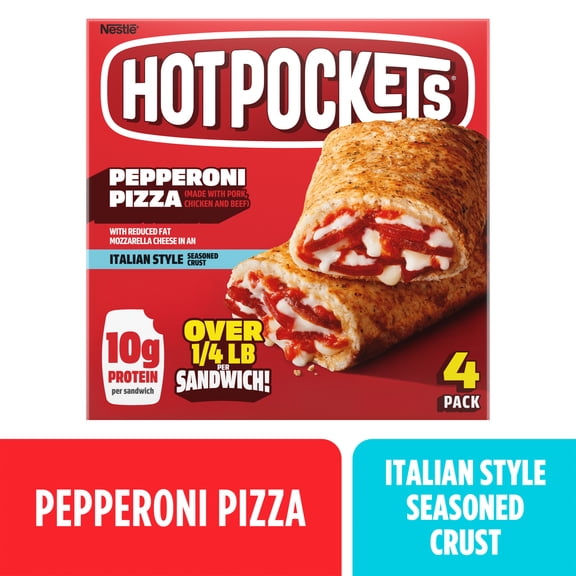 Hot Pockets Pepperoni Pizza, Italian-Style Seasoned Crust, Frozen Snacks, 4 Pack 1.125 lb.