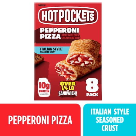 Hot Pockets Pepperoni Pizza, Italian Style Crust  Snacks, 36 oz, 8 Pack (Frozen)