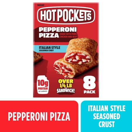 Hot Pockets Frozen Snacks, Pepperoni Pizza, Italian-Style Seasoned Crust Sandwiches, 36 oz, 8 Pack (Frozen)