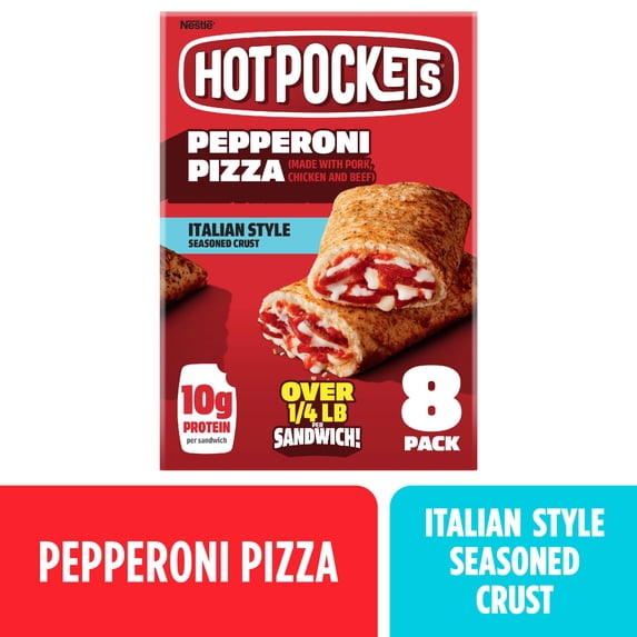Hot Pockets Pepperoni Pizza, Italian Style Crust Snacks, 36 oz, 8 Pack (Frozen)
