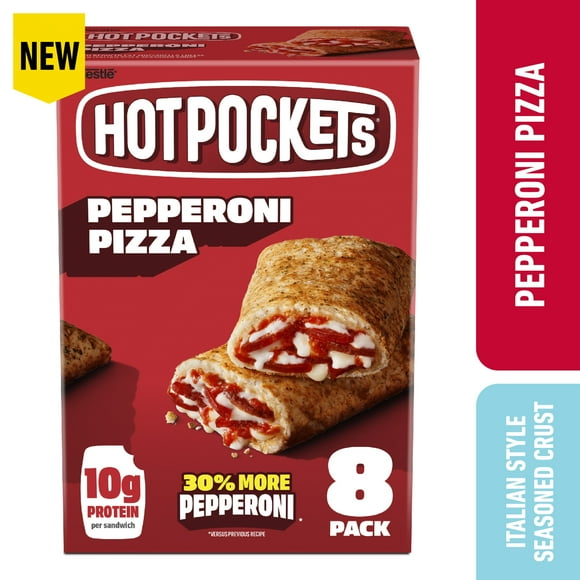 Hot Pockets Pepperoni Pizza, Italian Style Crust  Snacks, 36 oz, 8 Pack (Frozen)